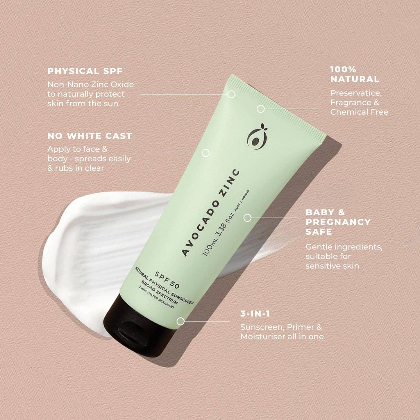 Avocado Zinc | SPF 50 Natural Physical Sunscreen