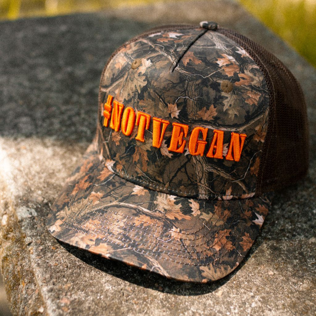 #NOTVEGAN Embroidered Trucker Hat | Blaze & Camo