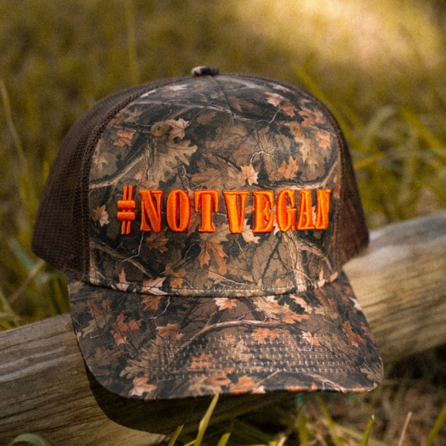 NOTVEGAN Embroidered Trucker Hat | Blaze & Camo – urban farm