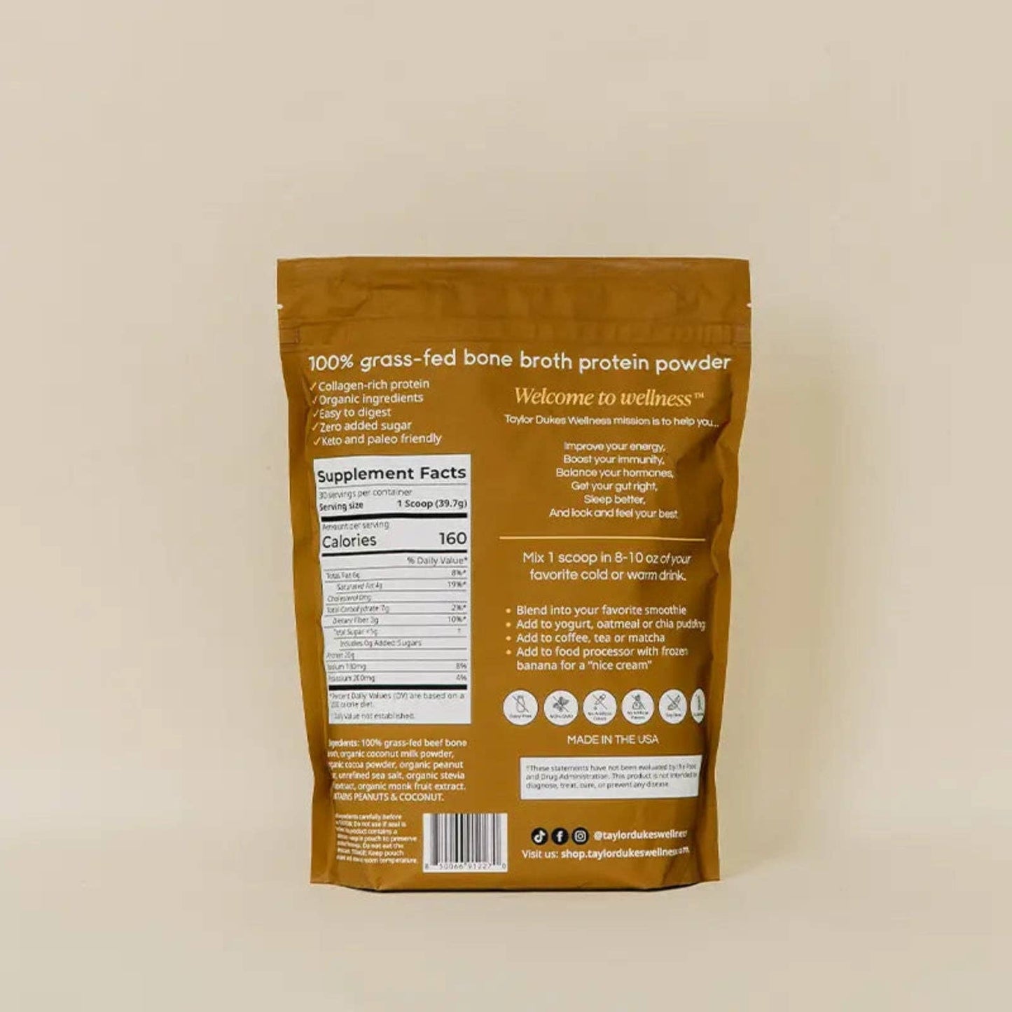 Peanut Butter Chocolate Bone Broth Protein - Taylor Dukes Wellness