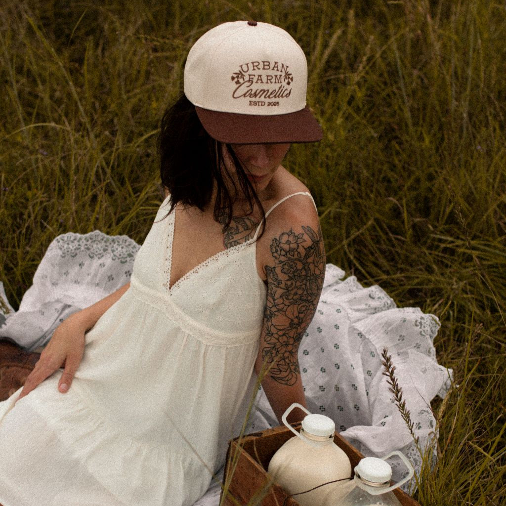 Urban Farm Cosmetics Embroidered Logo Hat | Cream & Brown