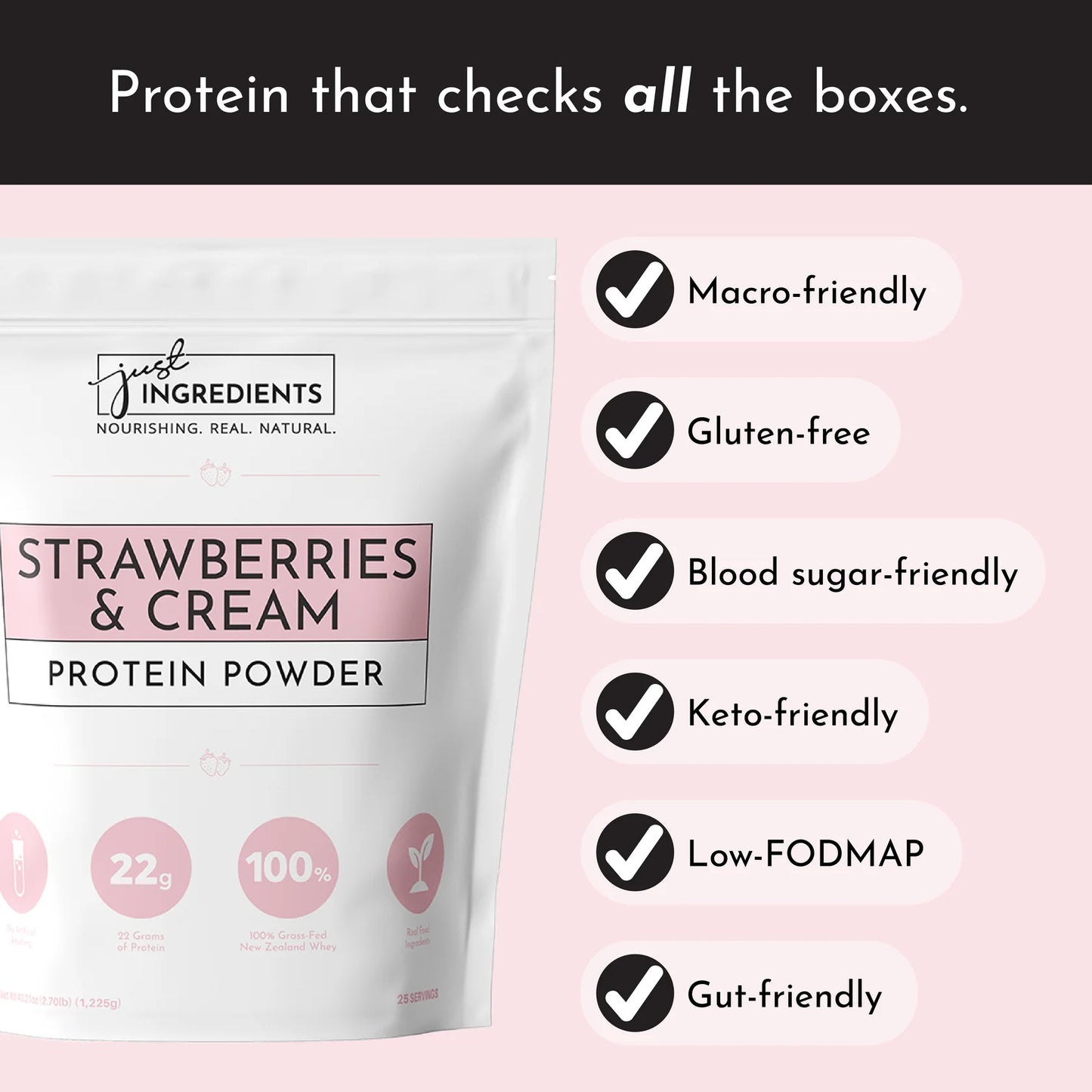 Just Ingredients Protein Powder: Strawberries & Cream