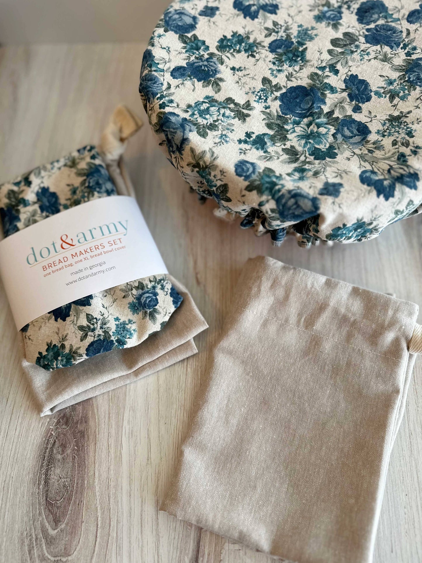 Dot and Army | Blue Floral Linen Bread Makers Set