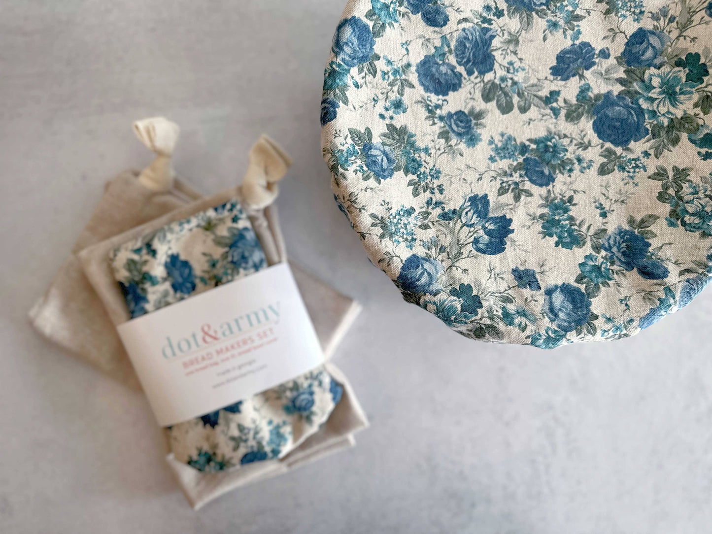 Dot and Army | Blue Floral Linen Bread Makers Set