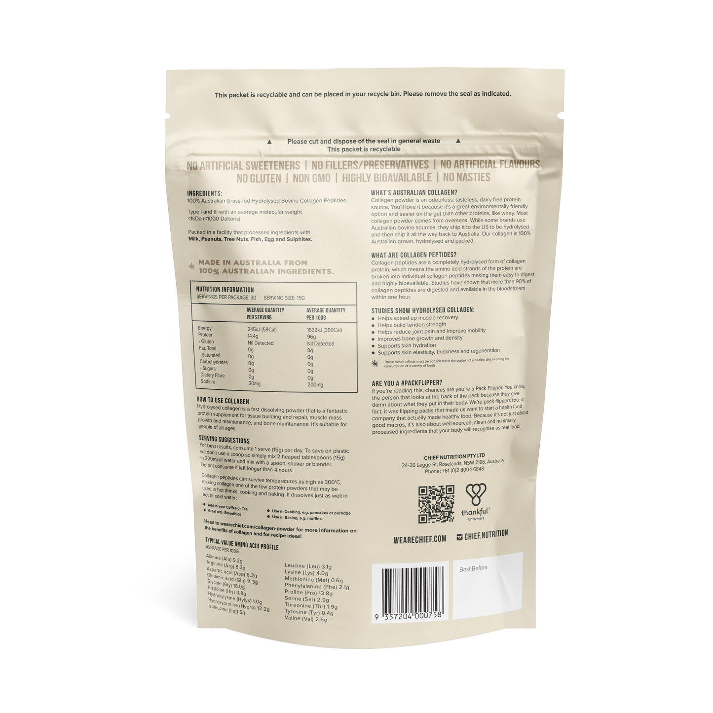 Chief Nutrition | Unflavored Collagen Protein Powder